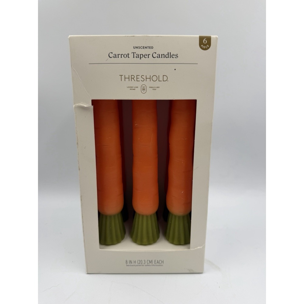 Threshold Unscented Carrot Shape Taper Candles 6 Pack Easter Orange Green 8in